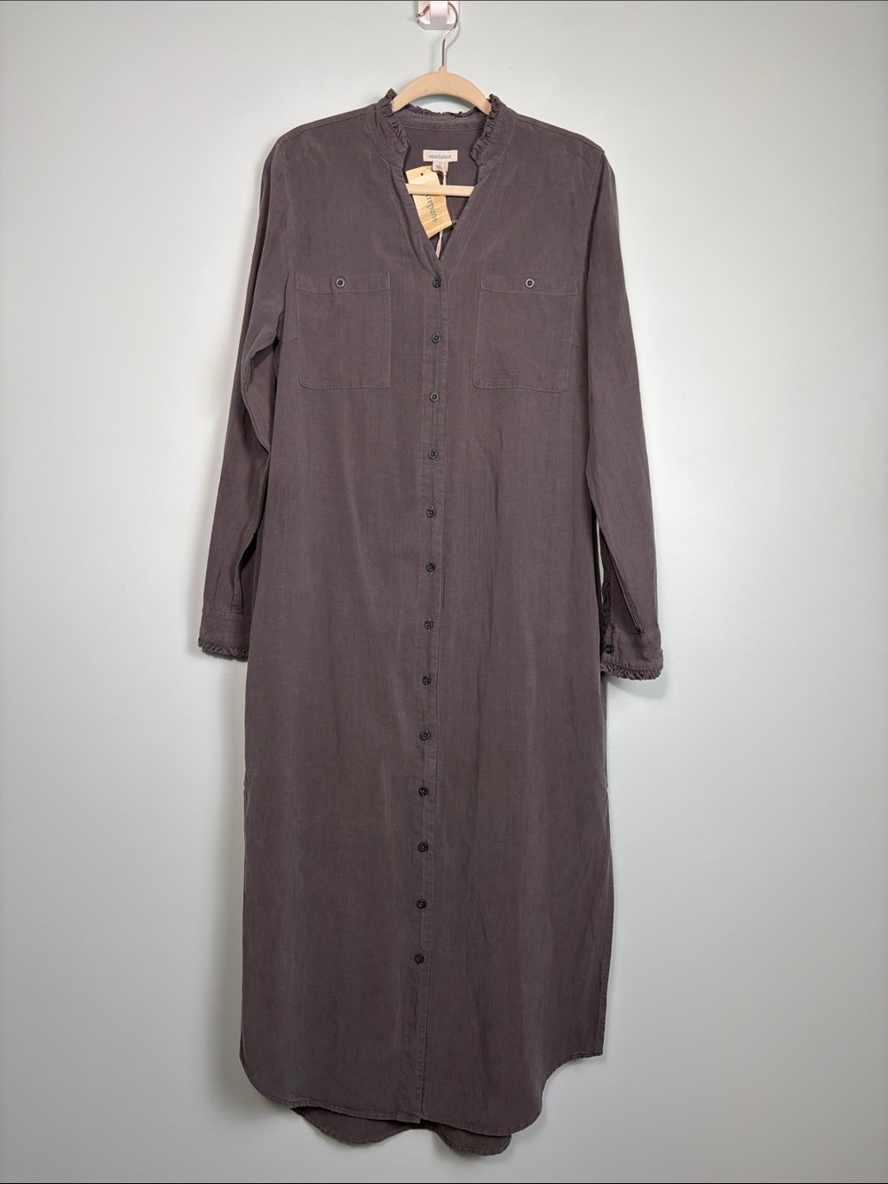 Sundance Adrienne Shirt Dress Women’s Size Medium Gray Button Front Lyocell NWT